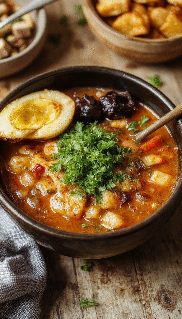 A steaming bowl of vibrant vegan saucy ramen topped with fresh vegetables and sliced green onions.