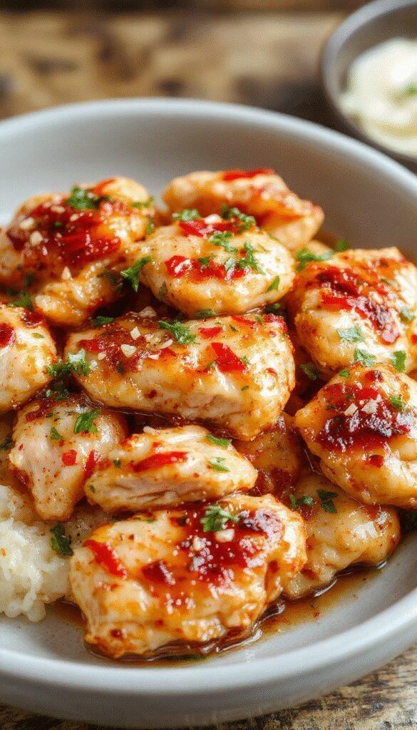 A colorful plate of healthy sesame chicken garnished with sesame seeds, sliced green onions, and a side of steamed vegetables on a white dinner plate.