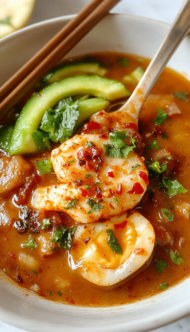 A steaming bowl of vegan saucy ramen topped with green onions, nori, and vegetables, served in a rustic wooden bowl on a cozy kitchen table.