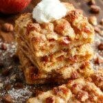 A tray of Ultimate Fall Apple Crisp Shortbread Bars with golden crust, topped with caramelized apple slices and a sprinkle of cinnamon, inviting and warm.