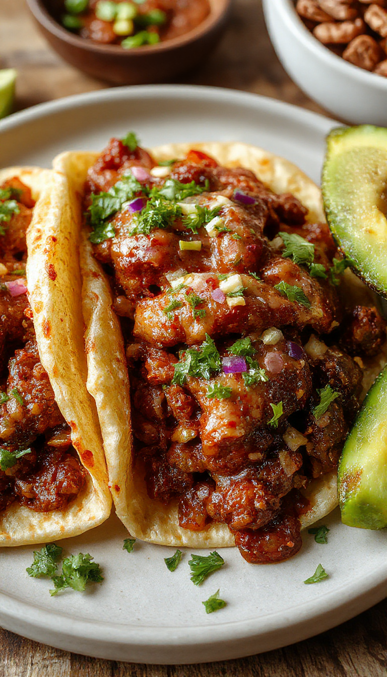 Delicious Birria Tacos with tender beef, rich broth, and crispy tortillas garnished with onions and cilantro.