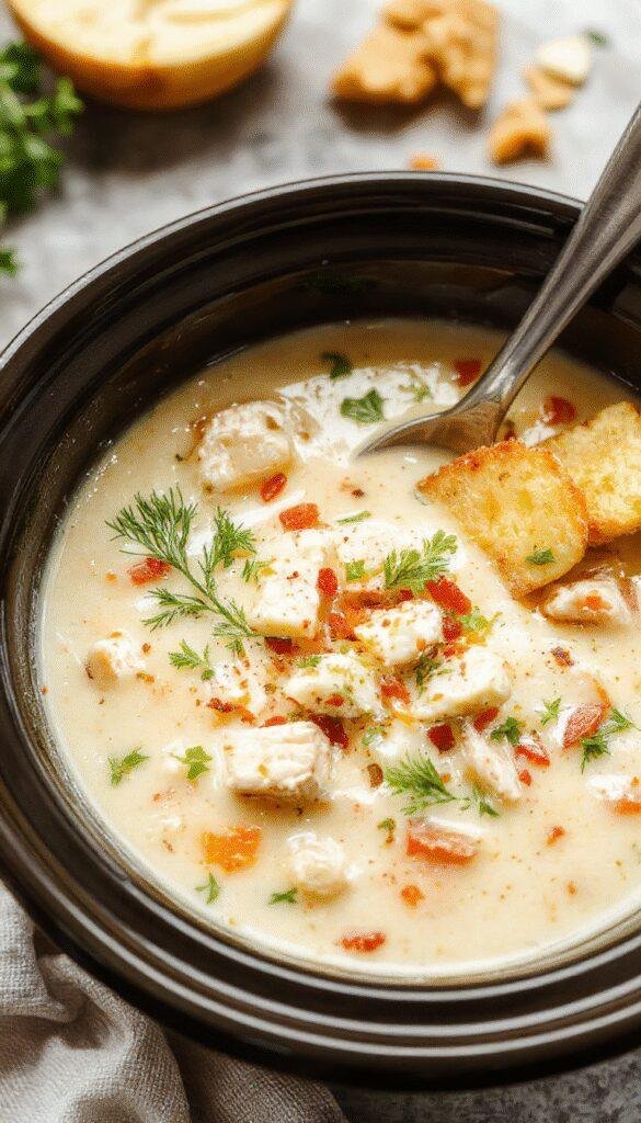 A steaming bowl of white chicken chili garnished with fresh cilantro and a wedge of lime, served in a rustic bowl on a wooden table with fall decorations.