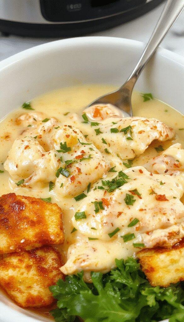 A rich, creamy butter chicken dish served in a white bowl, topped with fresh cilantro and a swirl of buttery sauce. The chicken is tender and coated in a glossy, orange-hued sauce, surrounded by a vibrant garnish of herbs and spices, presented on a rustic wooden table with a side of naan bread.