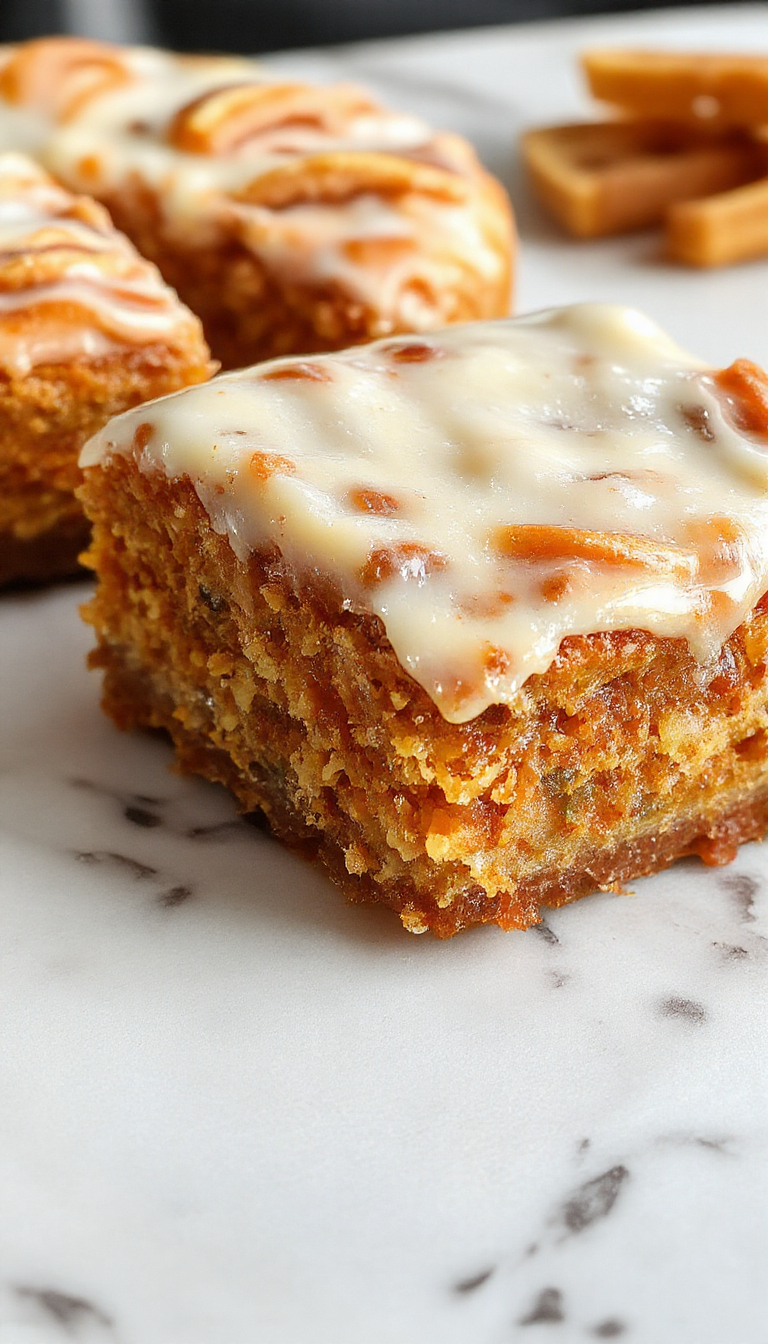 A vibrant carrot cake cheesecake topped with a smooth, creamy white frosting, garnished with shredded carrots and a sprinkle of pecans, presented on a rustic wooden platter with a soft focus background emphasizing the rich textures and inviting colors.