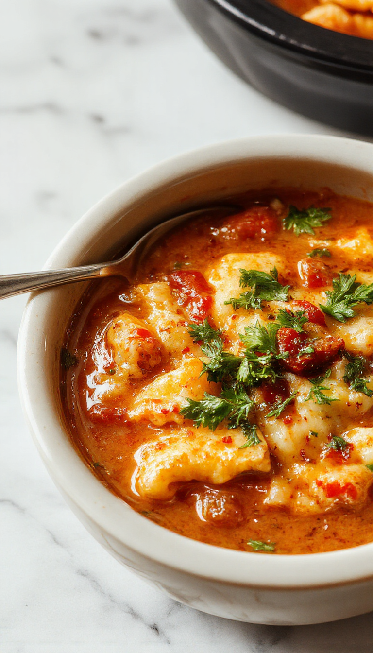 A steaming bowl of rich lasagna soup with layers of melted cheese, ground meat, and tomato sauce, garnished with fresh basil and grated Parmesan on a rustic wooden table