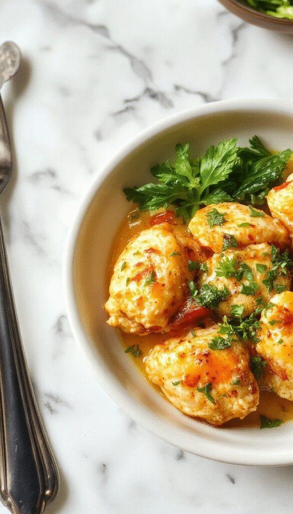 A vibrant plate of butter chicken showcasing tender, juicy chicken pieces coated in a rich, creamy tomato-based sauce with a glossy finish. The dish is garnished with fresh coriander leaves and served alongside fluffy white rice. The background features a rustic wooden table with colorful spices and a bowl of cilantro, emphasizing the warm, inviting atmosphere of the homemade meal.