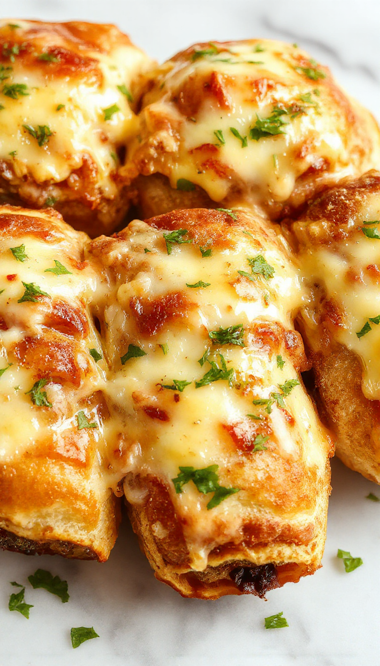 Colorful platter of golden-brown Philly cheesesteak rolls sliced to reveal melted cheese, tender beef strips, and green peppers inside, arranged on a rustic wooden board with fresh herbs and a side of dipping sauce, styled with a modern and appetizing presentation.