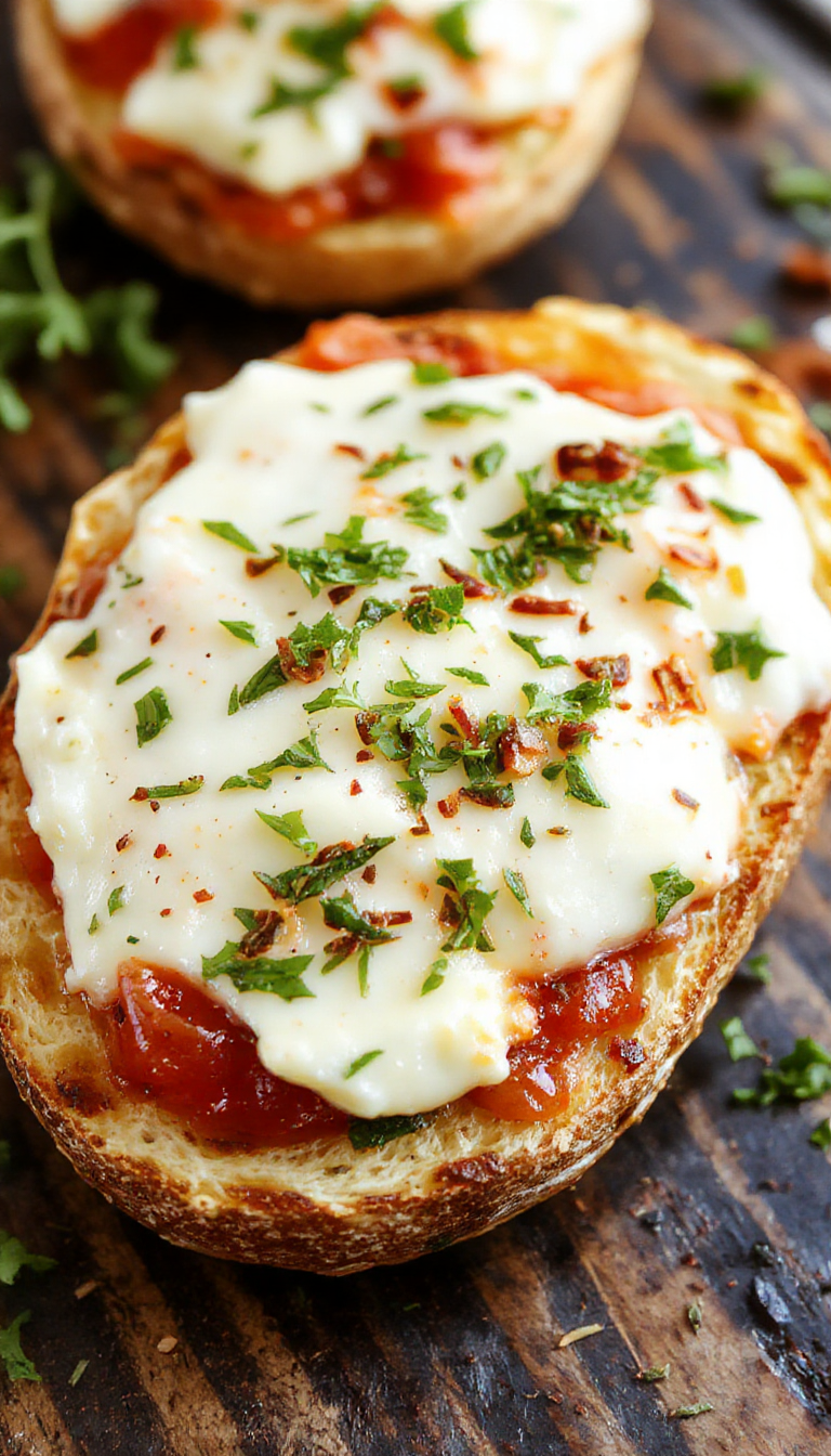 A serving of Divine Burrata Bruschetta topped with fresh basil and cherry tomatoes on toasted bread slices.