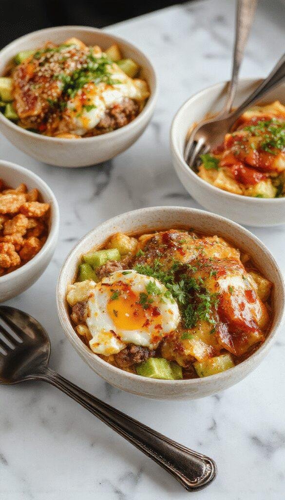 Colorful burger bowls arranged on a wooden plate, featuring vibrant lettuce, juicy burger patties, melted cheese, cherry tomatoes, and sliced cucumbers, with a drizzle of sauce and fresh herbs on top, styled for a modern dinner presentation