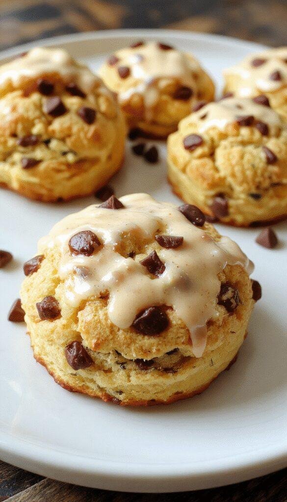 Freshly baked energizing protein biscuits on a rustic wooden tray with a glass of milk in the background