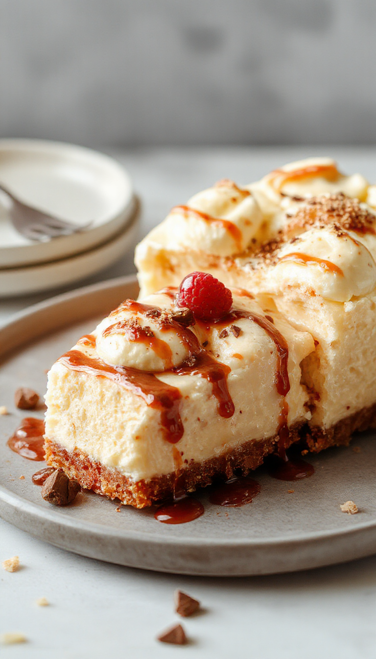 A vibrant fiesta-themed cheesecake with colorful toppings, whipped cream, and decorative sprinkles on a stylish serving plate.