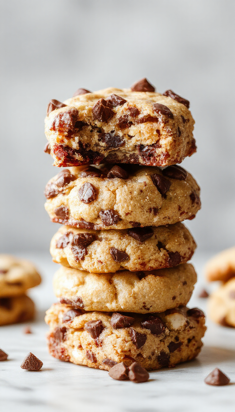 A close-up of delicious no-bake cookie dough bars with chocolate chips, layered on a rustic wooden surface, showcasing their creamy texture and rich chocolate topping.