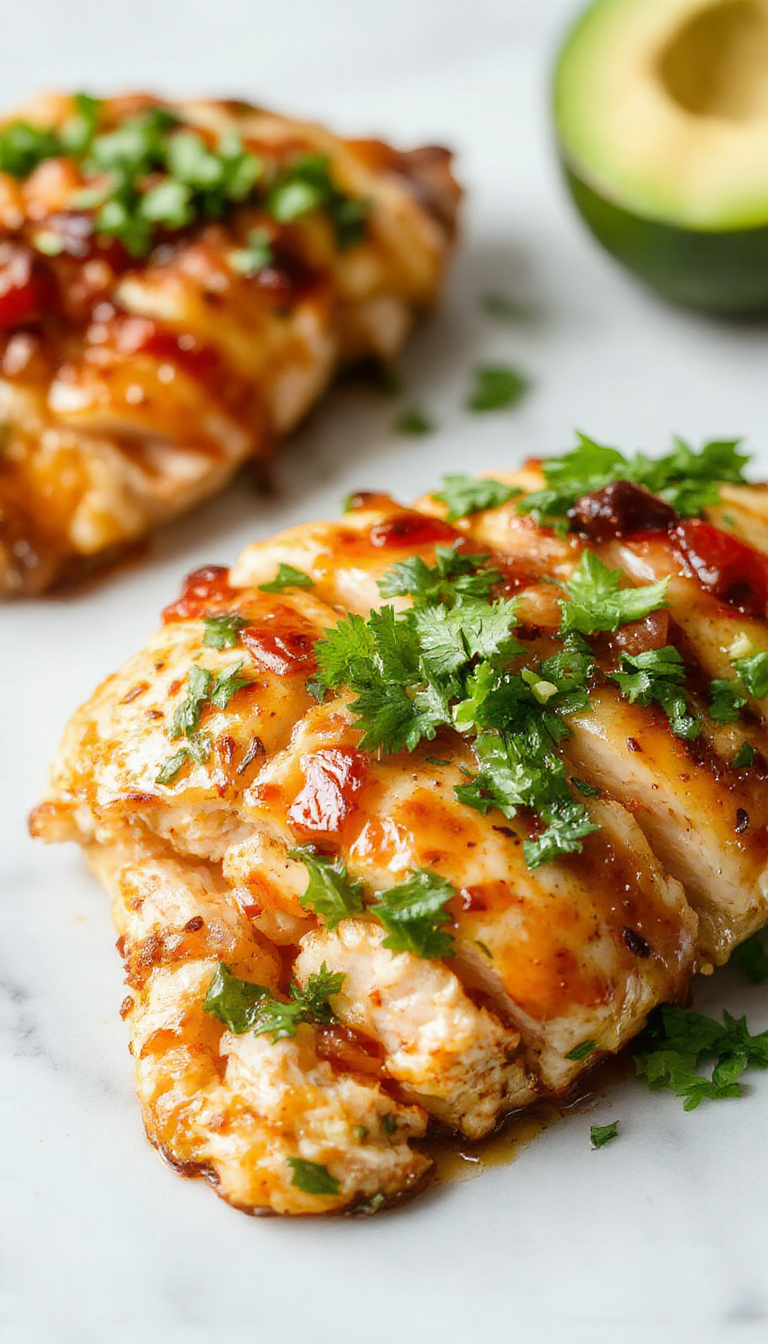 Colorful chicken fajitas arranged on a rustic white platter featuring vibrant red and green bell peppers, sliced chicken, and melted cheese, styled with fresh cilantro and lime wedges, with a wooden background highlighting textures and bold colors.