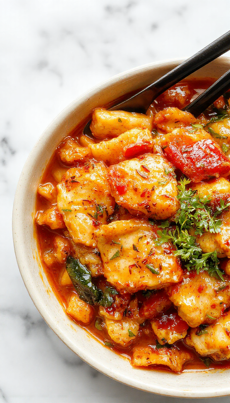 A vibrant plate of chicken ramen stir fry featuring sliced grilled chicken, tender noodles, colorful bell peppers, and green onions garnished with sesame seeds, served on a sleek white plate with a wooden background and chopsticks.