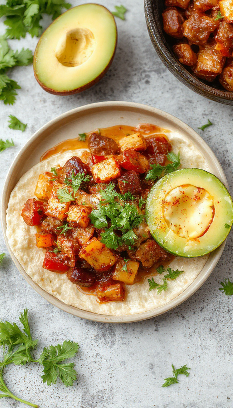 A colorful plate of Slow Cooker Fajita Fiesta featuring sizzling strips of seasoned chicken and bell peppers garnished with fresh cilantro and lime wedges.