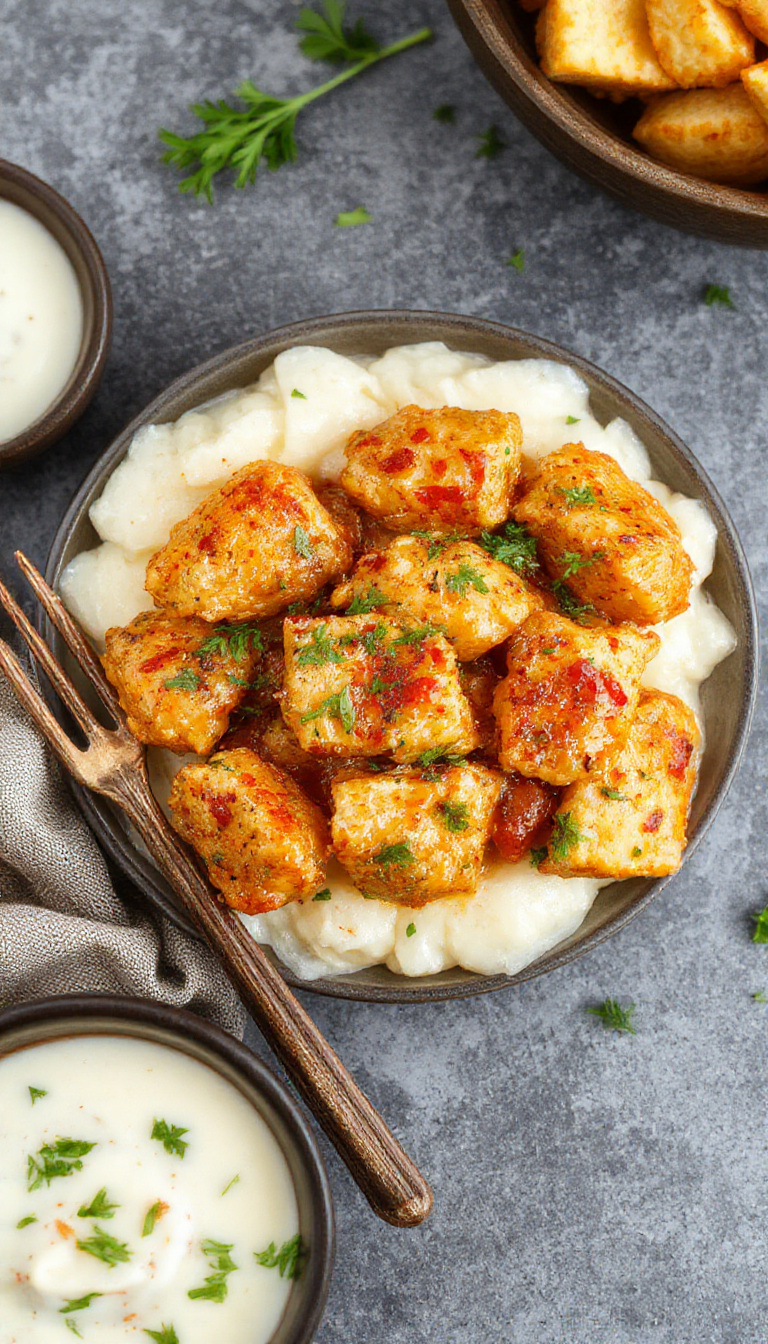 A plate of velvety butter chicken served with steaming basmati rice and fresh herbs, showcasing a rich, creamy sauce.