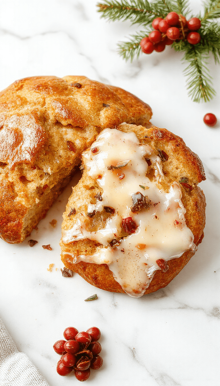 A beautifully sliced festive Christmas bread featuring a golden brown crust topped with colorful sprinkles and powdered sugar, displayed on a rustic wooden platter with holiday decorations in the background, showcasing its soft, fluffy interior and fruity dried fruit chunks within.