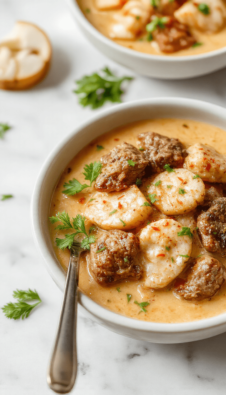 A vibrant bowl of beef coconut curry with tender beef chunks submerged in a rich, creamy coconut sauce, garnished with fresh cilantro and red chili slices, served on a rustic wooden tray with a side of white rice, the curry's glossy texture and warm golden hue highlighting comfort and flavor.