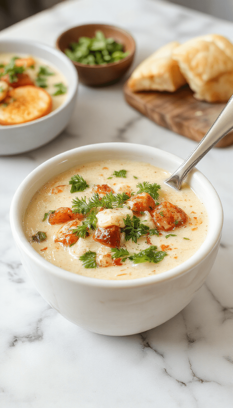 A vibrant bowl of creamy vegetable soup with colorful diced carrots, celery, corn, and spinach, topped with fresh herbs on a rustic wooden table, steam gently rising, showcasing a rich, smooth texture and inviting presentation.