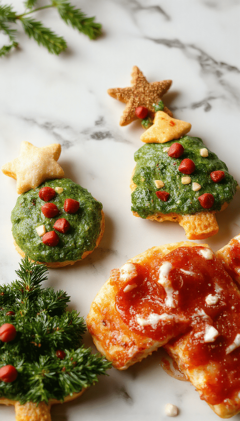 Colorful festive children's Christmas meal arranged on a bright table, featuring mini sandwiches, colorful veggie sticks, decorated cookies, and small cups of milk, styled for a cheerful holiday presentation