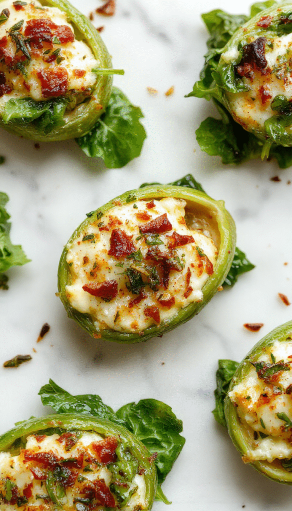 Colorful close-up of baked spinach and ricotta stuffed shells garnished with fresh basil on a white plate, showcasing creamy filling and golden crispy edges.