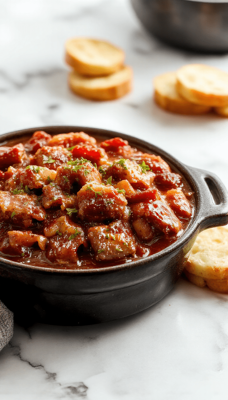 A rustic bowl of American Goulash featuring seasoned ground beef, tender pasta, and vibrant tomato sauce garnished with fresh herbs, served on a wooden table with a spoon, steam rising, and a warm, inviting atmosphere.