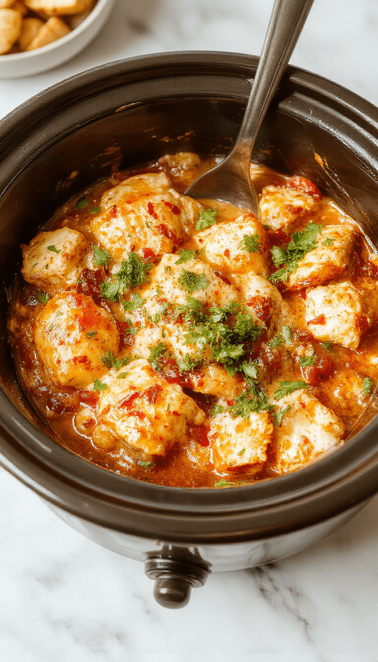 A vibrant dish featuring golden-brown shredded chicken layered with rich red enchilada sauce, melted cheese, and fresh cilantro, elegantly plated in a casserole dish with a side of colorful tortilla chips and garnished with sliced jalapenos and lime wedges, creating an appetizing and inviting presentation.