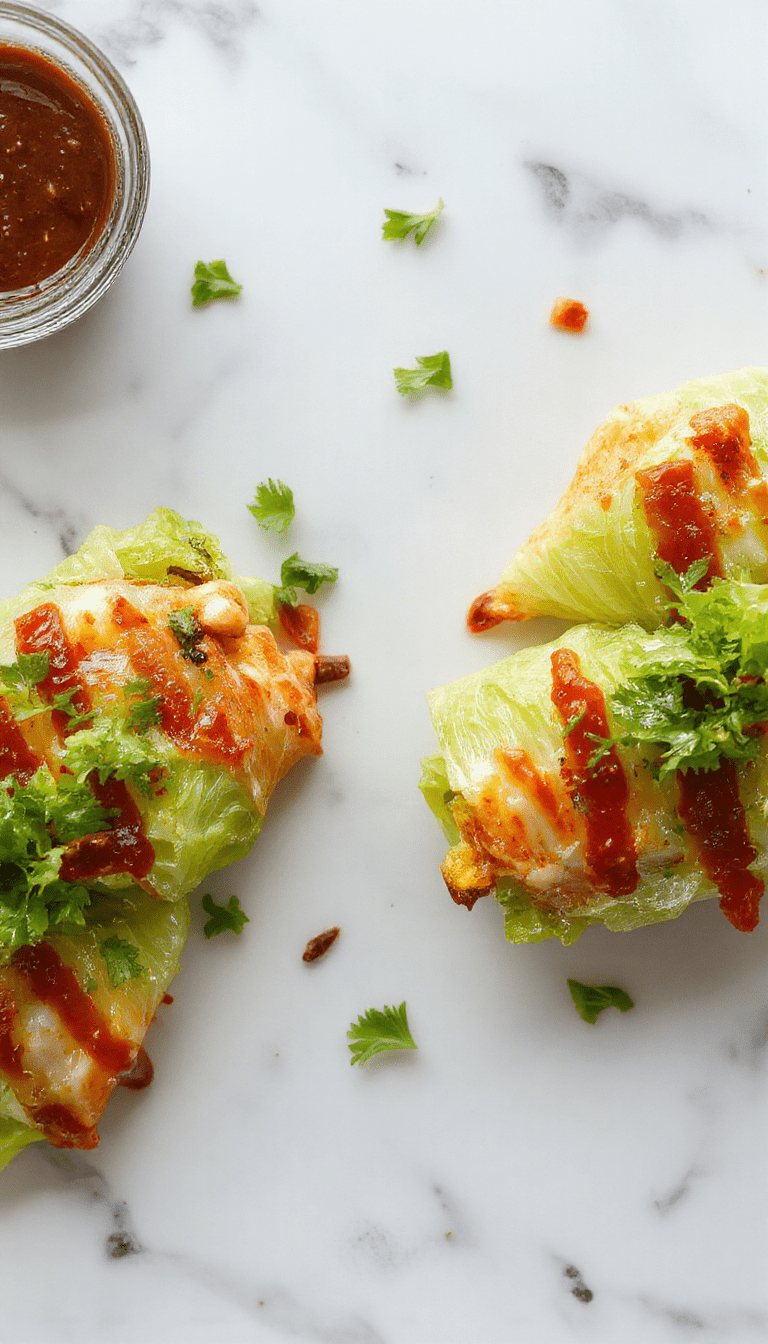 A vibrant plate showcasing rolled cabbage leaves stuffed with seasoned rice and ground meat, topped with a drizzle of tomato sauce. The bright green cabbage contrasts with the rich filling, garnished with fresh herbs, and arranged neatly on a rustic wooden platter with a side of tangy sauce and chopped herbs for garnish.