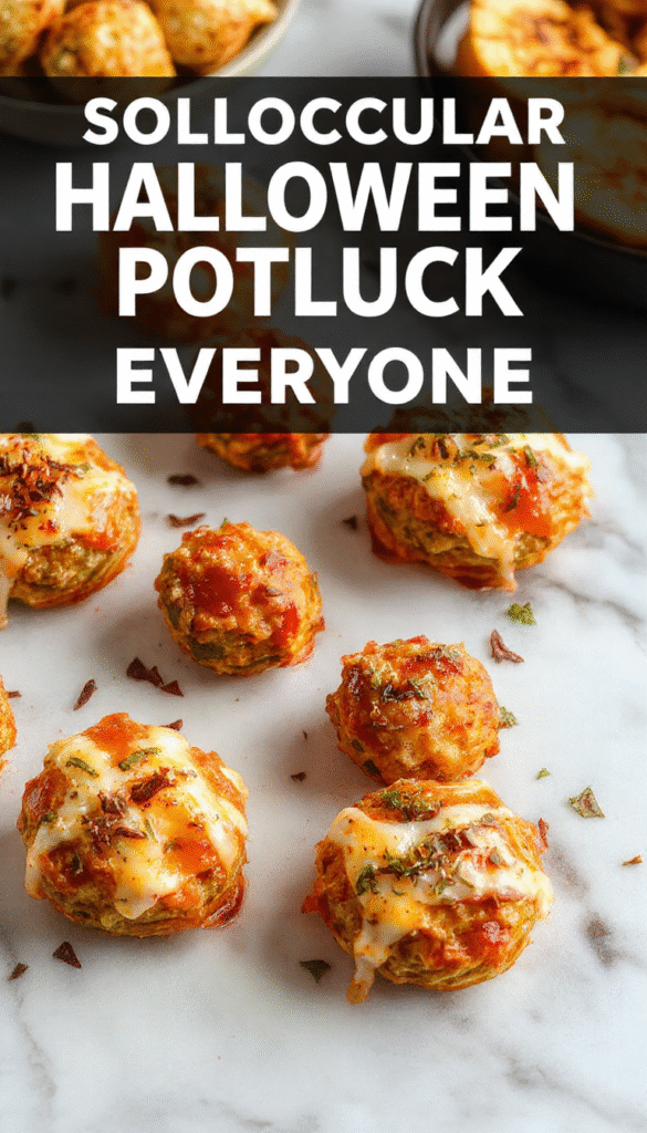 A vibrant Halloween-themed platter featuring creepy-looking cupcakes with orange and black icing, spooky sugar-coned monsters, and glowing jello shots, all decorated with festive orange, black, and green accents, presented on a dark wooden table with Halloween-themed decorations in the background