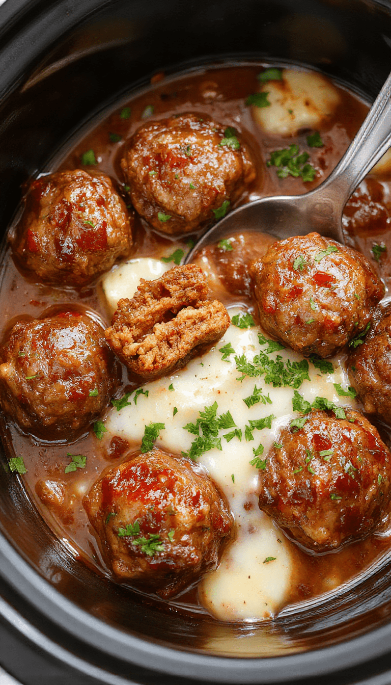 A close-up shot of glossy, tender meatballs coated in vibrant red sweet chili sauce, perfectly plated on a white dish garnished with chopped green onions and sesame seeds, set against a rustic wooden table with a small bowl of additional sauce nearby.