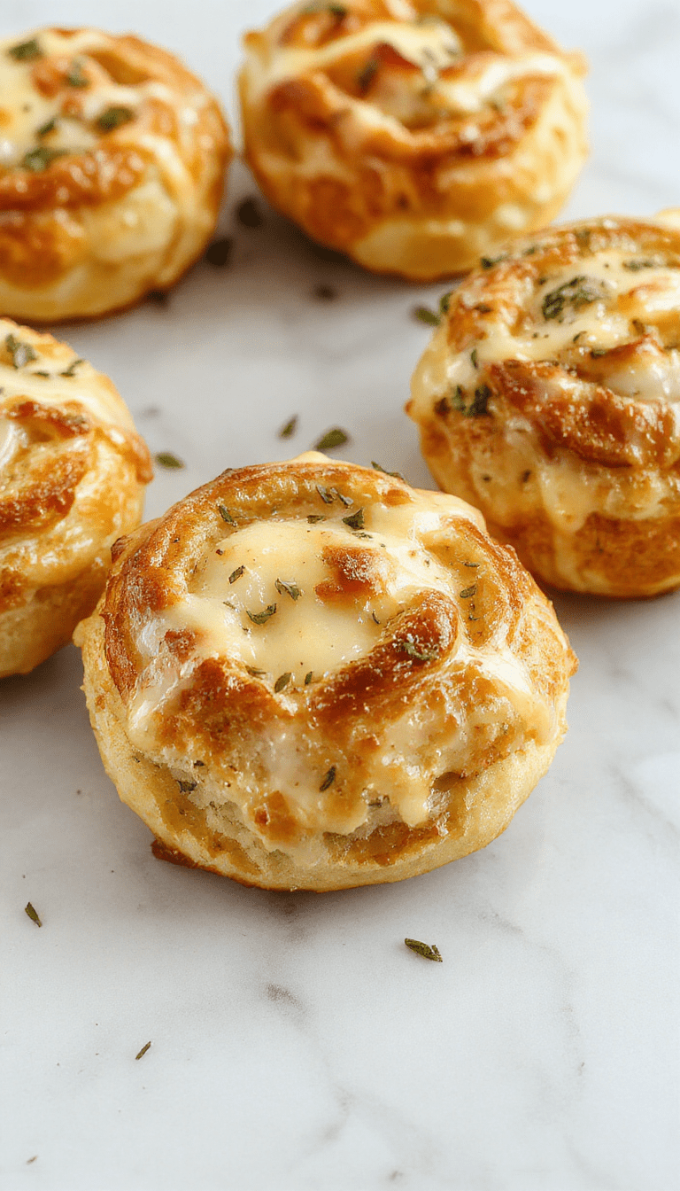A close-up image showcasing a golden-brown cheesy pull apart bread with gooey melted cheese stretching between the soft, flaky layers. The bread is garnished with herbs and served on a rustic wooden board, capturing an inviting and indulgent atmosphere.
