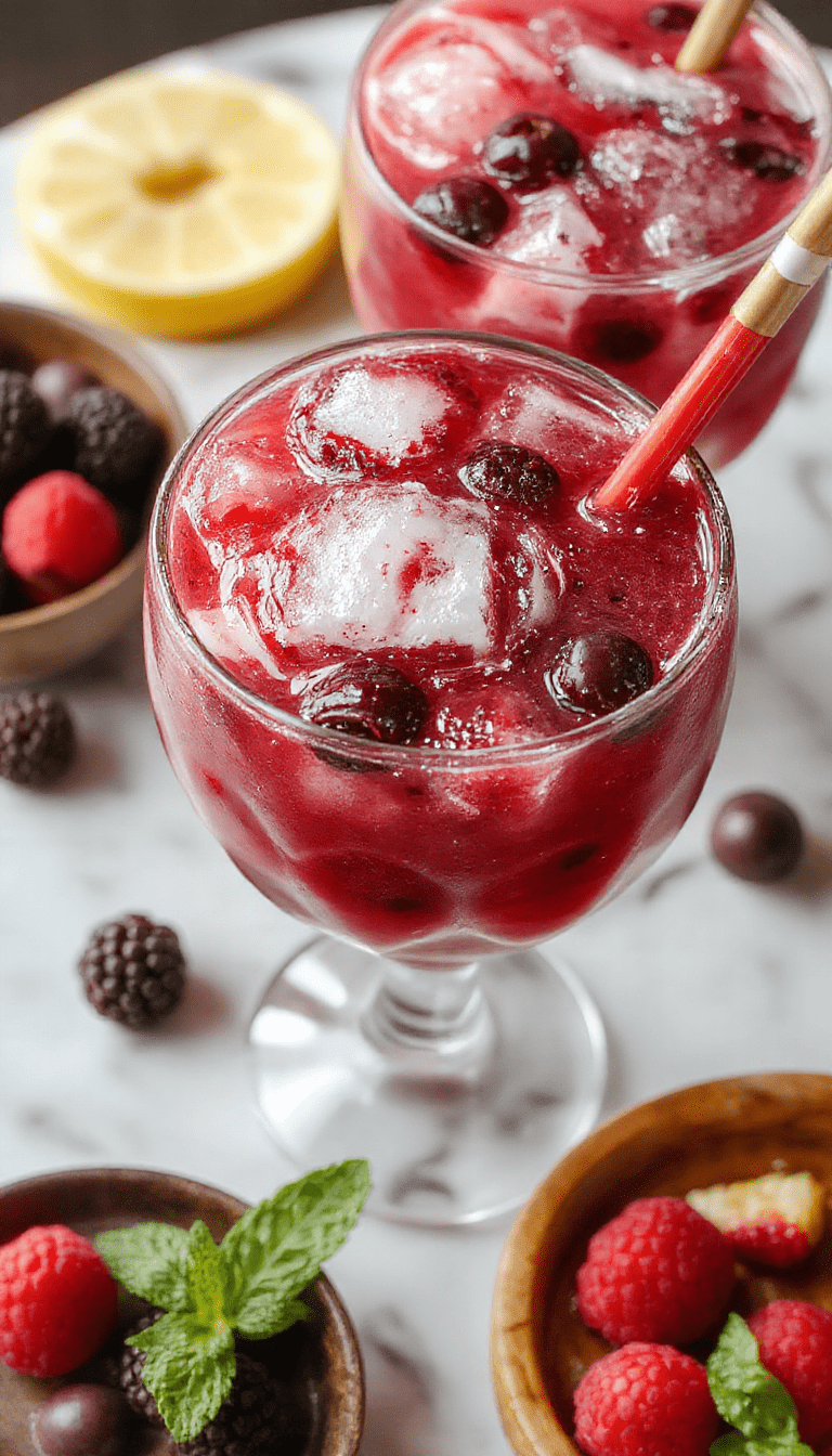 A vibrant glass of Blackberry Margarita Smash with a salted rim, garnished with fresh blackberries, lime slices, and mint leaves, set against a colorful summer backdrop, showing a refreshing and fruity cocktail with textured berries and citrus accents.