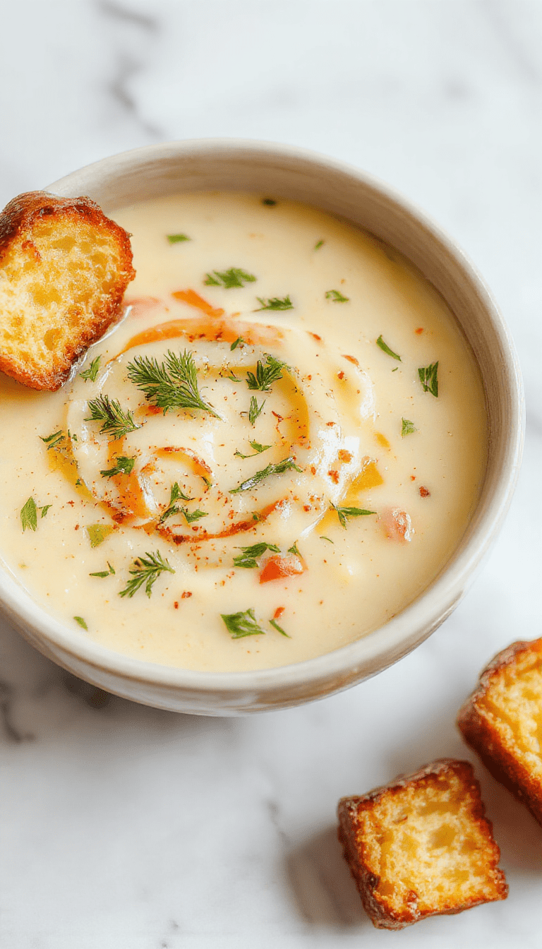 A vibrant bowl of creamy potato leek soup topped with fresh chopped parsley, showcasing smooth, velvety texture and garnished with crunchy leek slices, served on a rustic wooden table with a drizzle of olive oil and a side of crusty bread, highlighting a warm, inviting atmosphere.