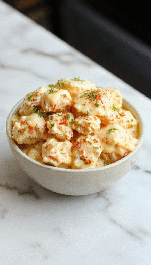 A warm bowl of creamy white chicken chili topped with shredded cheese and fresh cilantro, steaming hot with a smooth, thick consistency, served on a rustic wooden table with a spoon.