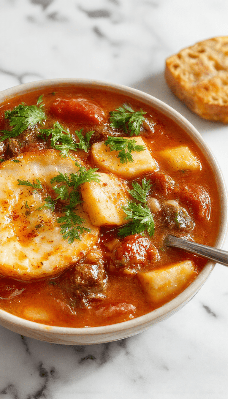 A vibrant bowl of classic minestrone soup featuring colorful diced vegetables like carrots, celery, and zucchini in a steaming broth, topped with fresh herbs and grated Parmesan, served alongside crusty bread on a rustic wooden table.