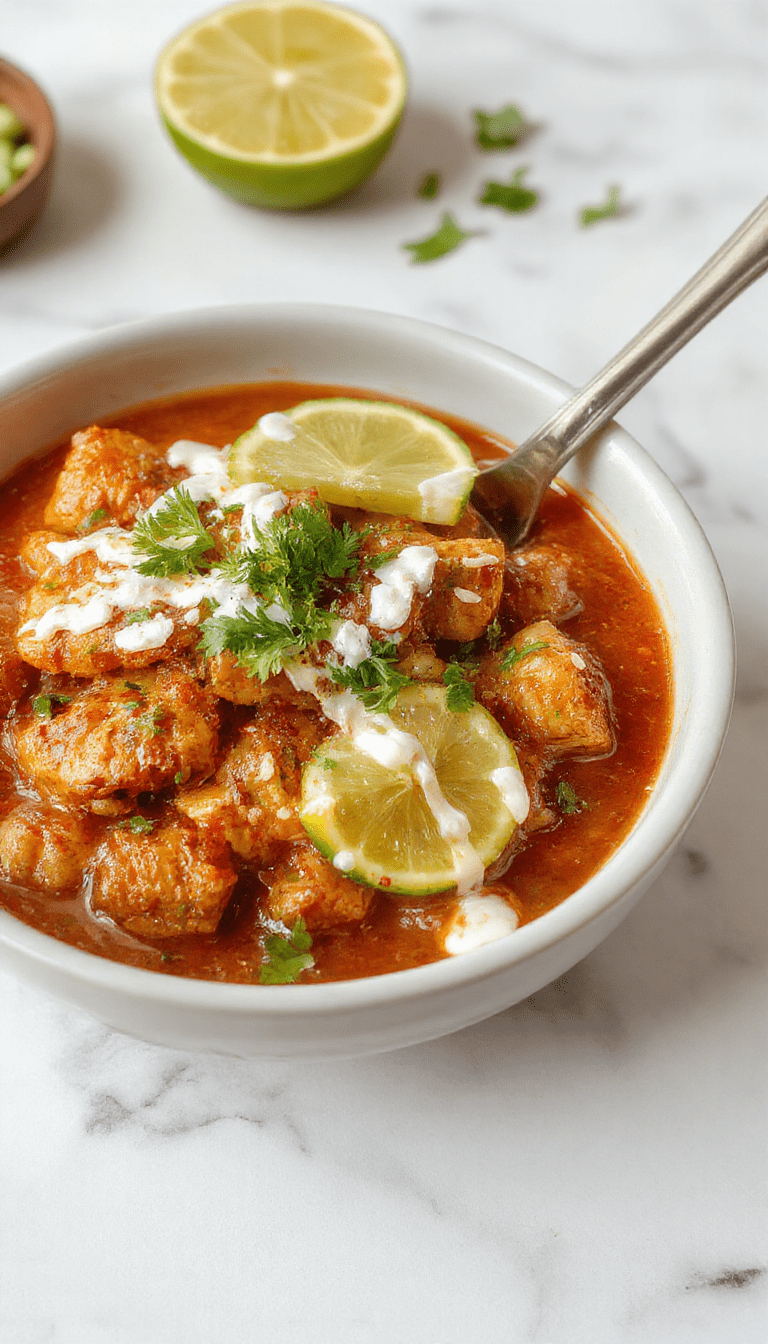 A vibrant chicken bowl featuring golden-brown grilled chicken pieces coated in glossy spicy chili glaze, sliced fresh lime and shredded coconut garnishing a colorful bed of jasmine rice, with a drizzle of creamy coconut lime sauce on top, all arranged in a rustic white bowl with lime wedges and cilantro leaves for garnish, styled with a sprig of fresh herbs on a natural wooden table background