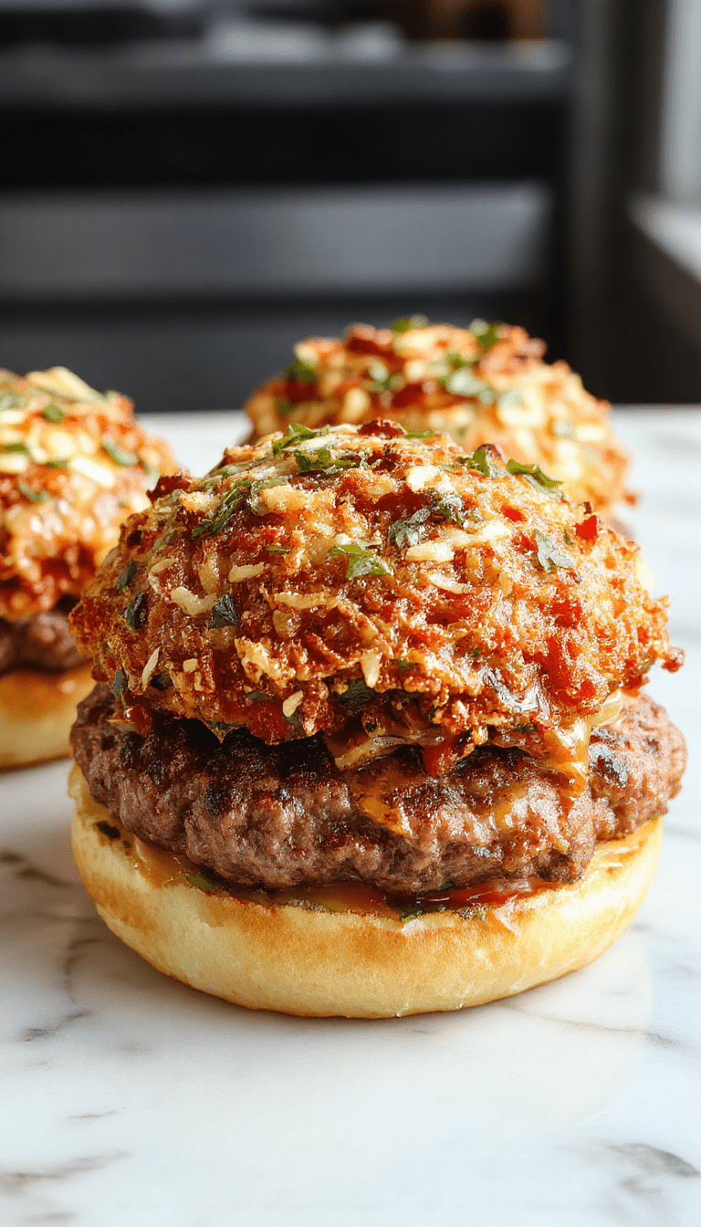 A close-up of a juicy crack burger featuring a perfectly toasted bun topped with melted cheese, crispy bacon strips, fresh lettuce, tomato slices, and a rich beef patty, served on a rustic wooden platter with a side of crispy fries and colorful condiments. The vibrant ingredients showcase textures from gooey cheese to crunchy toppings, creating an appetizing and inviting presentation.